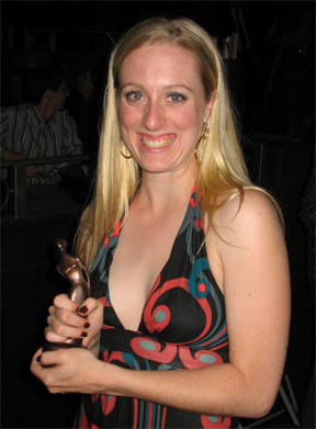 Sasa Brown after winning the Jessie Award for her performance in The Virtual Stage's <i>SPANK!</i>